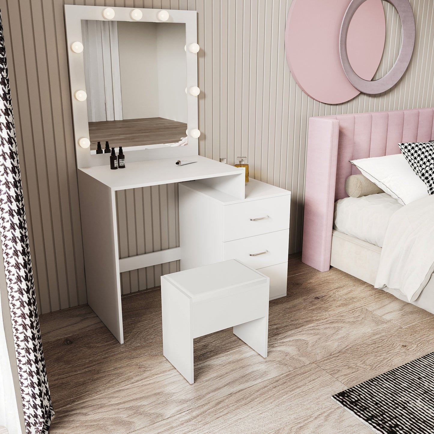 Luxurious Hollywood-Style White Vanity Makeup Table with LED Mirror