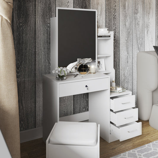 Stylish Makeup Set With Sliding Door-Mirror With Stool