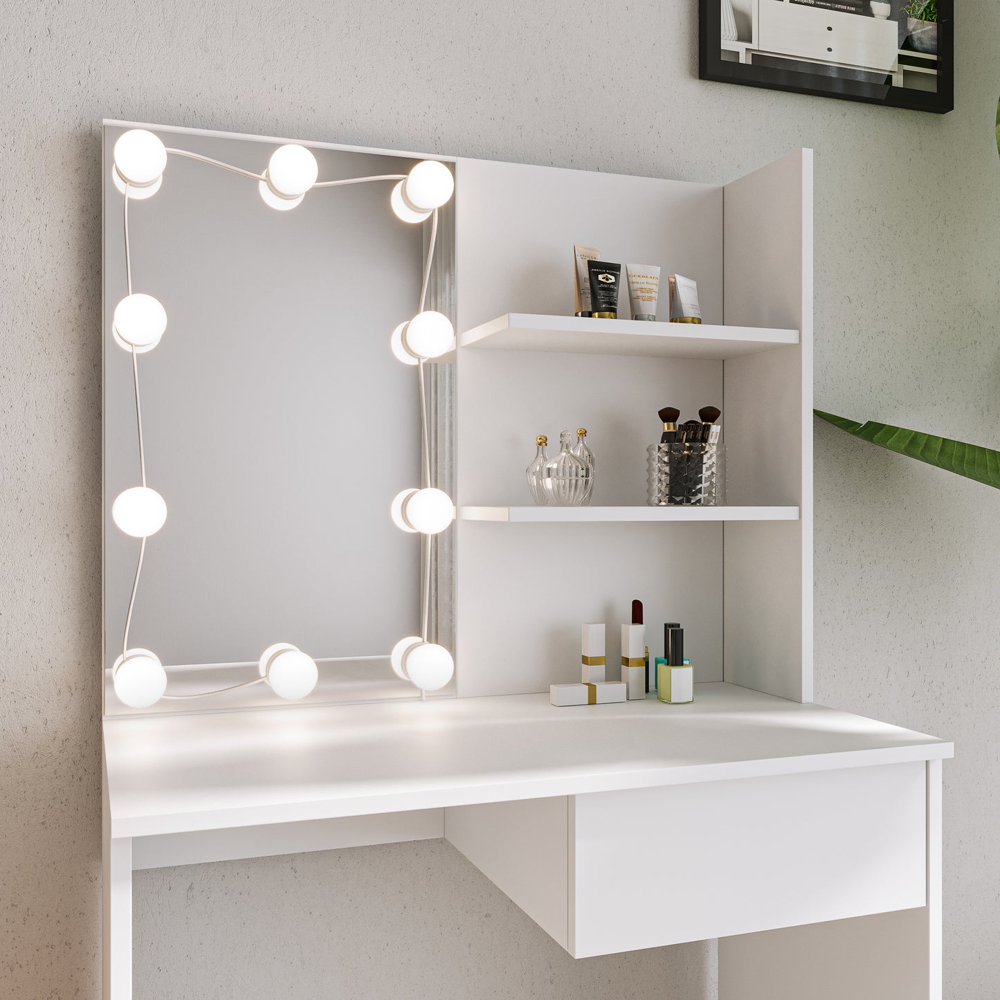 Stylish Makeup Vanity Table with LED Lights & Storage