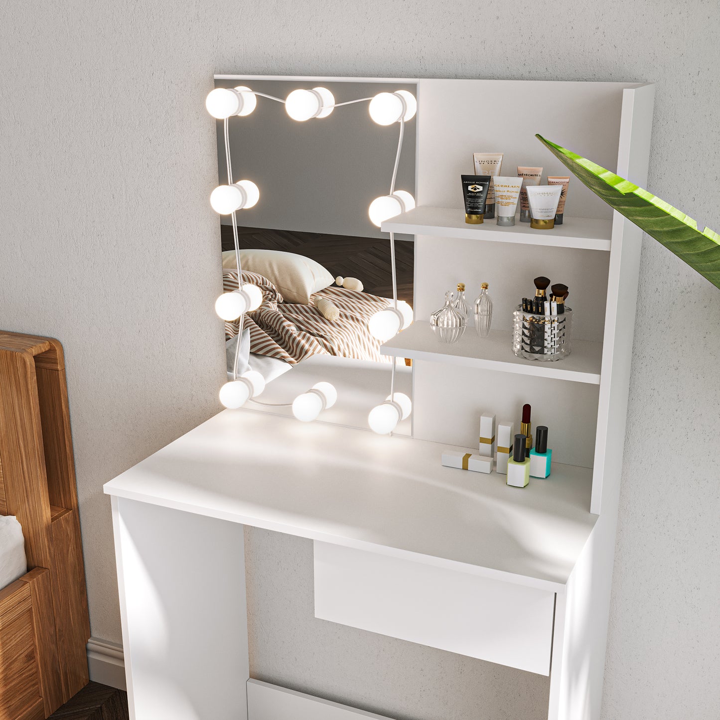 Stylish Makeup Vanity Table with LED Lights & Storage