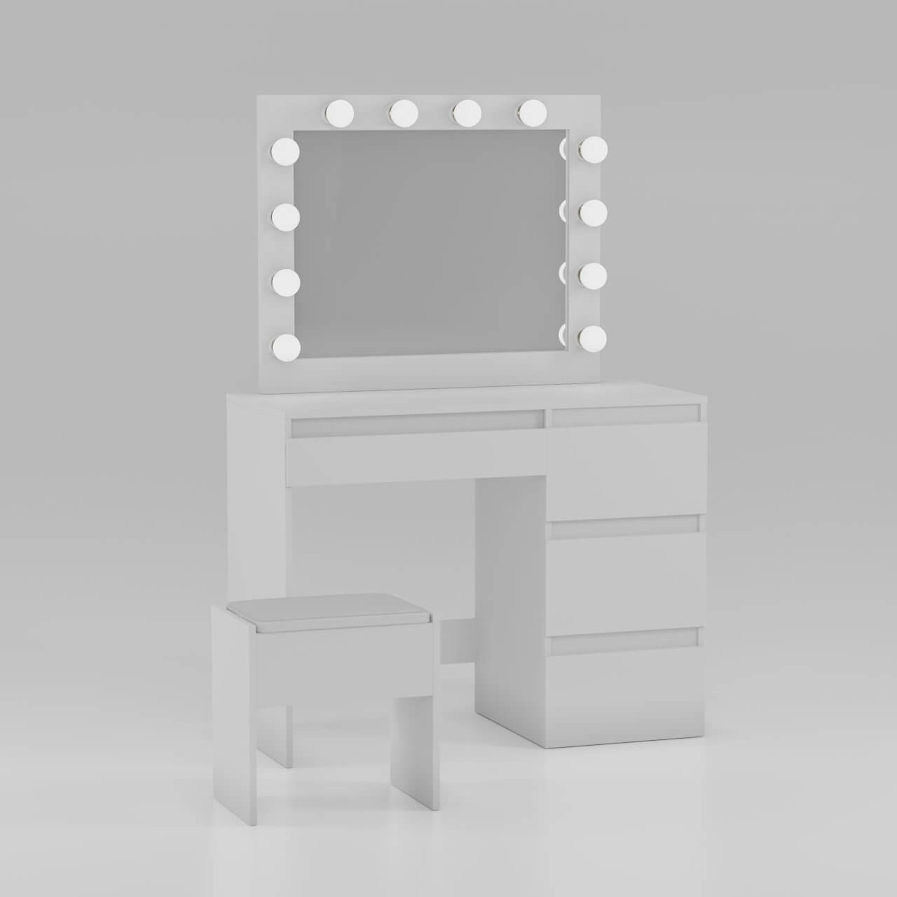 Best Seller White Hollywood Style Vanity Makeup Station With Stool And LED Lights